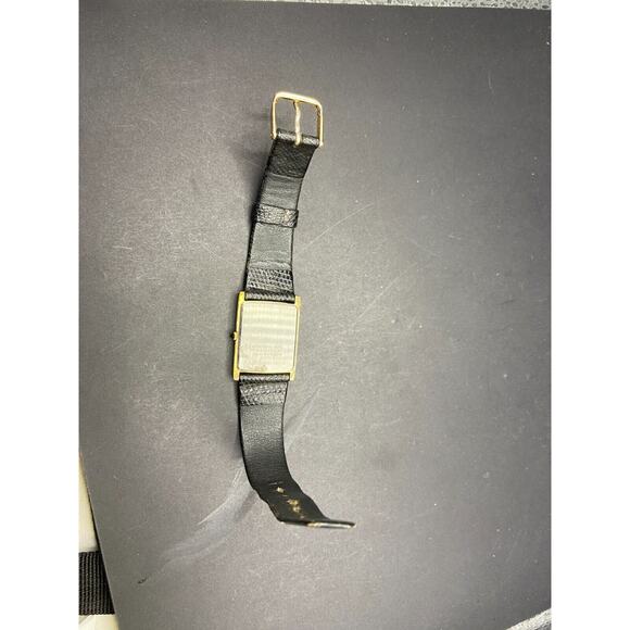 Phasar Gold Tone Rectangle Black Dial Quartz Watch Y100-5470 Black Leather Band - Picture 3 of 8